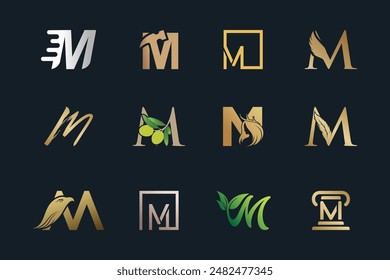 Set bundle letter logo design for initial unique style Premium Vector