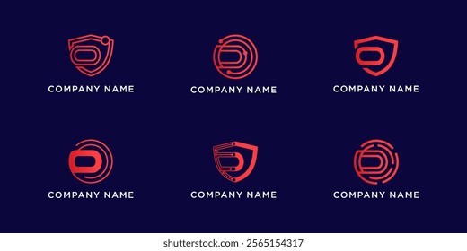 Set bundle letters O with shield and circle tech logo design