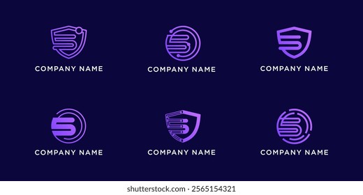 Set bundle letters S with shield and circle tech logo design