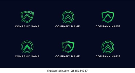 Set bundle letters A with shield and circle tech logo design