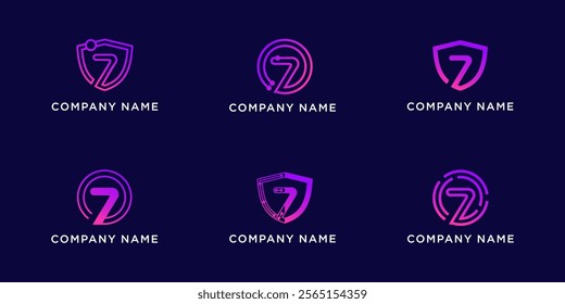 Set bundle letters Z with shield and circle tech logo design