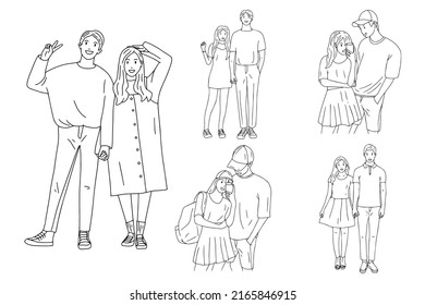 Set Bundle Line Art Drawing Simple Cute Couple Love Hand Drawn