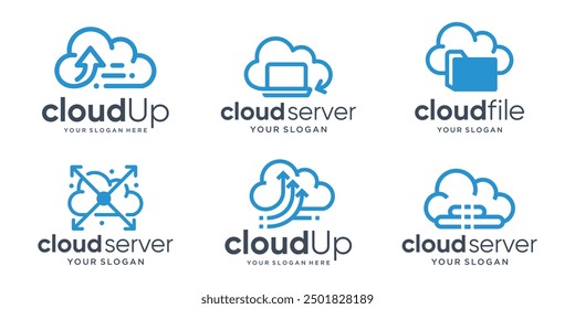 set bundle logos cloud icon set vector illustration.