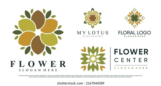 Set bundle of lotus flower logo design illustration with creative element Premium Vector