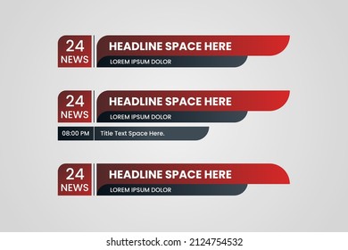 Set of bundle lower third vector design banner with red and black shape strip color. Modern broadcast news lower for TV Bars, Breaking, Sport, Video Channel.