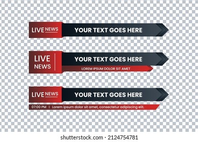 Set of bundle lower third vector design banner with red and black shape strip color. Modern broadcast news lower for TV Bars, Breaking, Sport, Video Channel.