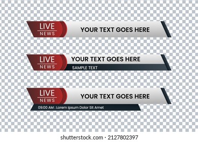 Set of bundle lower third vector design banner with red and black shape strip color. Modern broadcast news lower for TV Bars, Breaking, Sport, Video Channel, Interface Sign. Vector illustration.