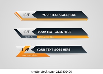 Set of bundle lower third vector design banner with yellow and black shape strip color. Modern broadcast news lower for TV Bars, Breaking, Sport, Video Channel, Interface Sign. Vector illustration.