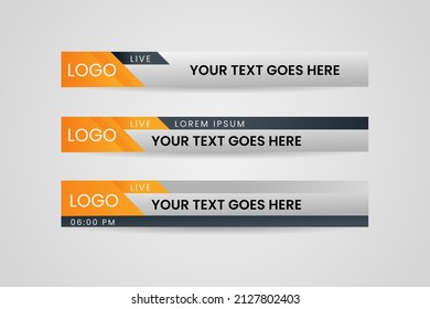 Set of bundle lower third vector design banner with yellow and black shape strip color. Modern broadcast news lower for TV Bars, Breaking, Sport, Video Channel, Interface Sign. Vector illustration.