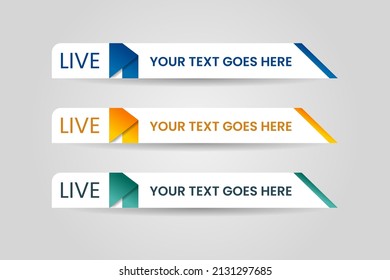 Set of bundle lower third vector design banner with yellow, blue and green shape strip color. Modern broadcast news lower for TV Bars, Breaking, Sport, Video Channel, Interface Sign, Screen, Show.