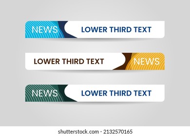 Set of bundle lower third vector design background texture banner template with orange, green and blue shape strip color. Modern broadcast news lower for TV Bars, Sport, Video Channel, Screen, Show.