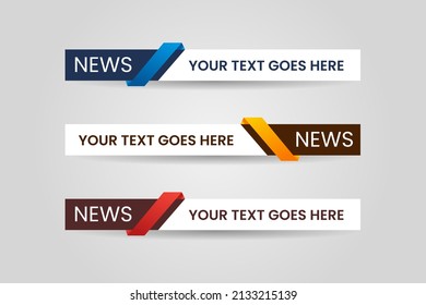 Set of bundle lower third vector design background texture banner template with orange, red and blue shape strip color. Modern broadcast news lower for TV Bars, Sport, Video Channel, Screen, Show.