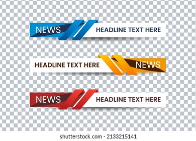 Set of bundle lower third vector design background texture banner template with orange, red and blue shape strip color. Modern broadcast news lower for TV Bars, Sport, Video Channel, Screen, Show.