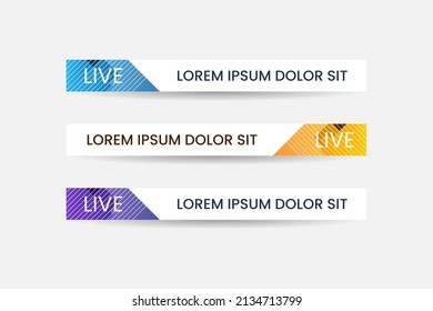Set of bundle lower third vector design banner with blue, yellow and purple shape strip color. Modern broadcast news lower for TV Bars, Breaking, Sport, Video Channel.