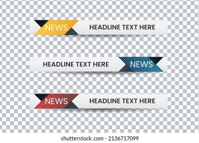 Set of bundle lower third vector design background texture banner template with yellow, red and blue shape strip color. Modern broadcast news lower for TV Bars, Sport, Video Channel, Screen, Show