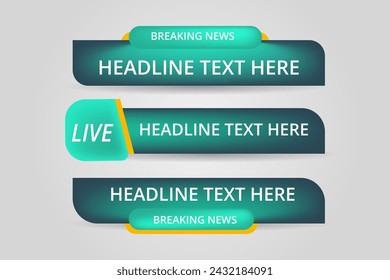 Set of bundle lower third vector design banner with shape strip color. Modern broadcast news lower for TV Bars, Breaking, Sport, Video Channel, Interface Sign, Screen, Show.