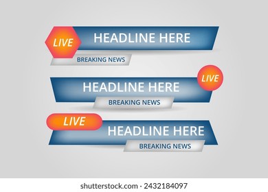 Set of bundle lower third vector design banner with shape strip color. Modern broadcast news lower for TV Bars, Breaking, Sport, Video Channel, Interface Sign, Screen, Show.