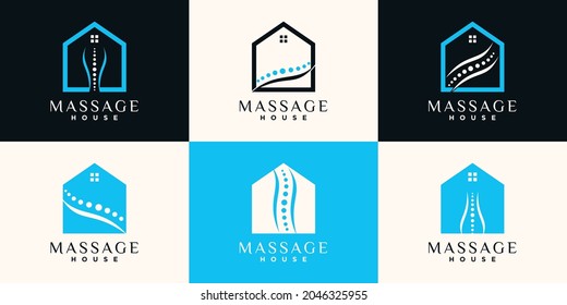 Set bundle of massage house logo design with line art and negative space concept Premium Vector