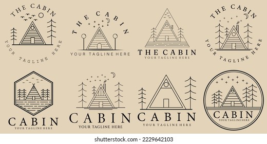Set bundle Minimal line art cabin icon creative design