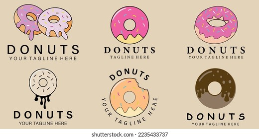 Set bundle Minimal vintage donuts icon creative design