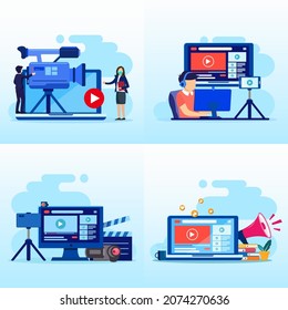 Set bundle Modern flat design of Video Marketing illustration concept. Flat Style vector template suitable for Web Landing Page, Background.