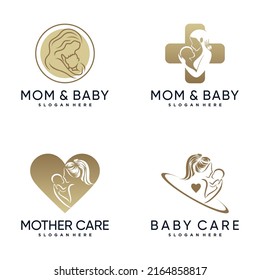 Establece un paquete de inspiración para el diseño del logo de mamá y bebé con el concepto creativo Premium Vector