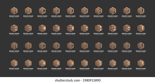 Set bundle monogram logo design initial letter M combined with other in hexagon style