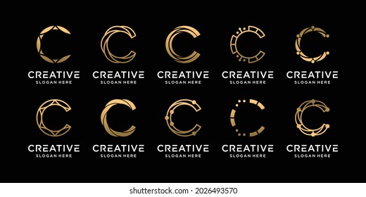 Set bundle monogram logo design collection initial letter c with unique modern concept Premium Vector