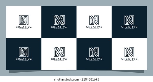 Set bundle of monogram logo design technology initial letter N Premium Vector