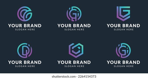 Set bundle monogram logo design collection initial letter G G with unique modern concept