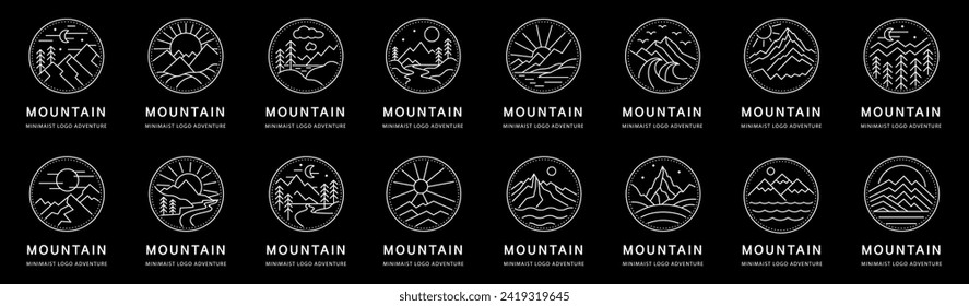 Set bundle mountain landscape line art design or logo