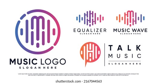 Set bundle of music logo design illustration for business with creative element Premium Vector