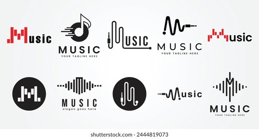 set Paquete colección de diseño de logotipo de música con estilo degradado