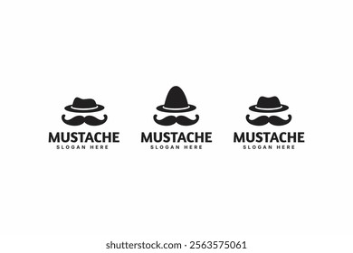 set bundle mustache icon logo vector design template. silhouette bundle set mustache and hat iconic logo design vector illustration isolated on white background