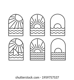 Set Bundle of Ocean Wave Line Art Logo vector Illustration design