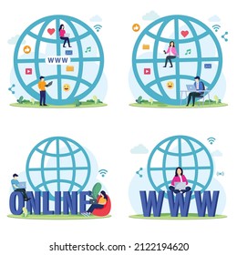 Set bundle Online connecting concept. Flat vector template Style Suitable for Web Landing Page, Background.