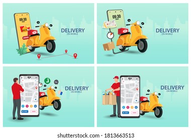 Delivery Food Boy Handing Package Food Stock Vector (Royalty Free ...