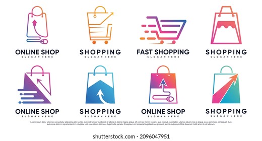 Set bundle of online shop logo design illustration with creative element Premium Vector