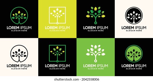 Set bundle of people tree logo design with unique modern concept Premium vector