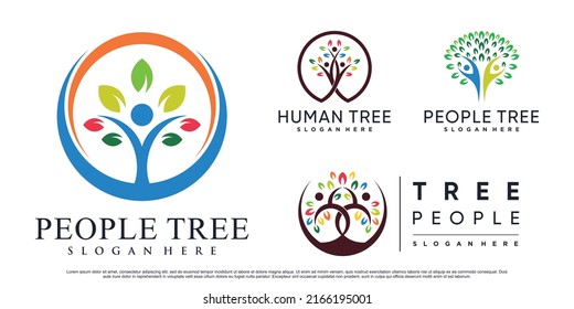 Set bundle of people tree logo design vector illustration with creative element Premium Vector