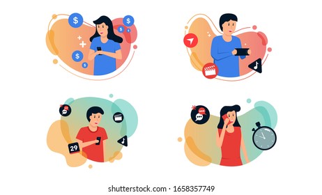 Set bundle people using smartphone to connect with everything. Element design with lifestyle or business concept for website development, apps, or social media advertising.