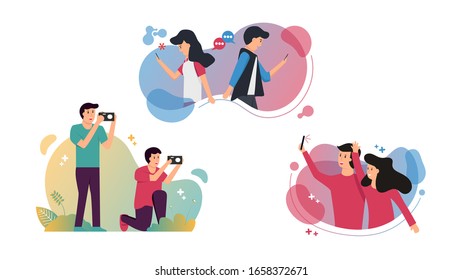 Set bundle people using smartphone to connect with everything. Element design with lifestyle or business concept for website development, apps, or social media advertising.