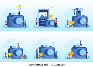 Set Bundle Photo Competition Illustration Vector Landing Page. Photography Competition