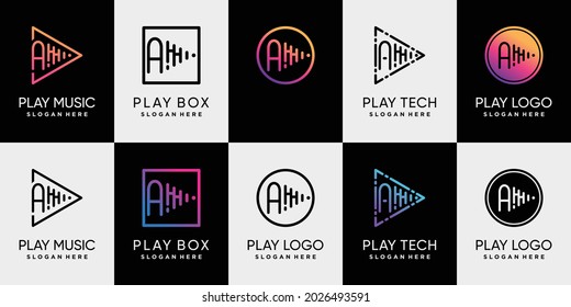 Set bundle of play music logo design with initial letter a and unique line art style Premium Vector