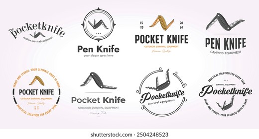 Conjunto de Paquete de logotipo de cuchillo de bolsillo estilo sólido. Vector icono elemento de diseño herramienta multifunción