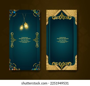 Set bundle of ramadan islamic banners with luxury geometry concept and space for text. Vector Illustration