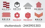 set bundle red brick, pile and stack balance bricks logo vector illustration design template product
