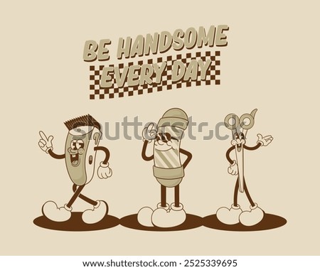 set bundle retro barber character cartoon illustration