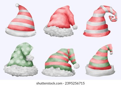 set bundle santa hat christmas watercolor element collection