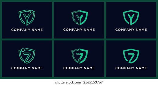 Set bundle Shield tech letters Y and Z logo design